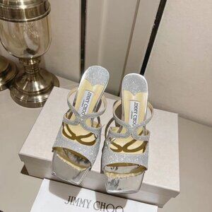 jimmychoo Paris window custom heeled flip-flops ultra-feminine